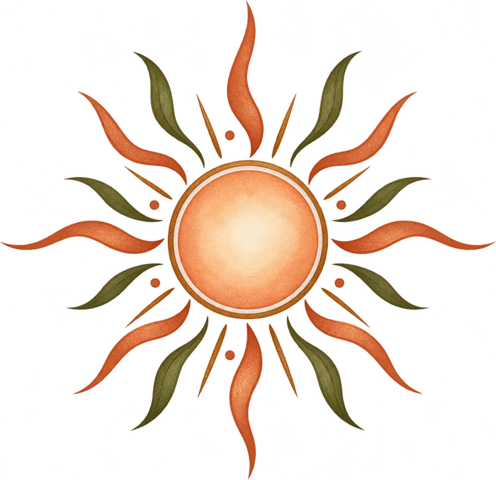 Ilustracja: słońce z liśćmi